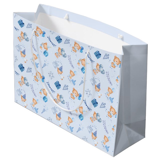 Geschenktüten Babydusche blau Große Geschenktüte (Rückseite Schrägansicht)