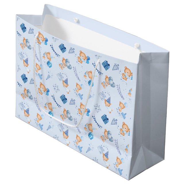 Geschenktüten Babydusche blau Große Geschenktüte (Vorderseite Schrägansicht)