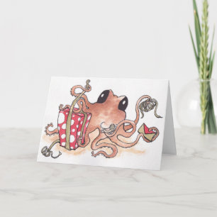 Geschenkverpackender Oktopus Feiertagskarte