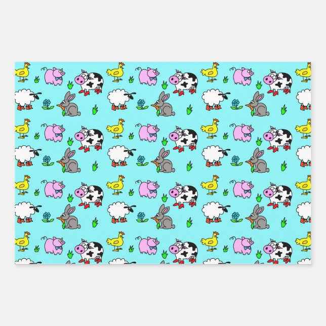 Geschenkwrap für niedliche Landtiere Geschenkpapier Set (Vorderseite)