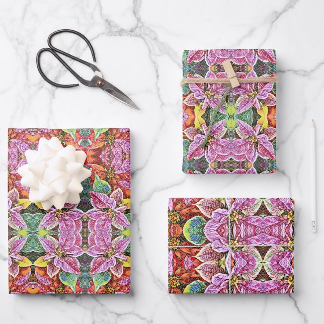 Geschenkwrap SG Red & Pink Poinsettias Geschenkpapier Set (Vorderseite)