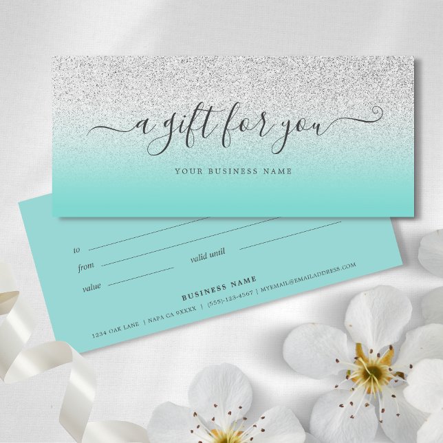 Geschenkzertifikat Aquamariner Silberner Glitzer (Teal Blue Glitter Gift Certificate)