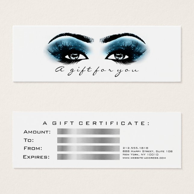Geschenkzertifikat Blaue Meeresweiße Lashes Makeup (Vorne & Hinten)