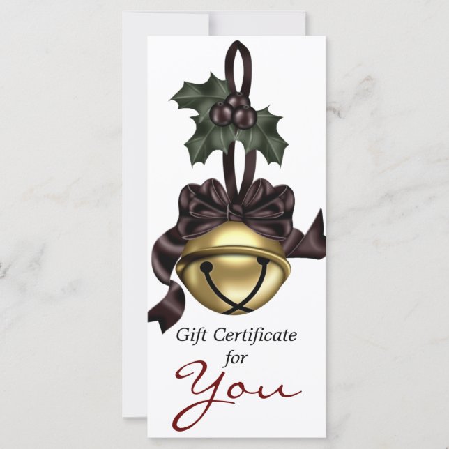 Geschenkzertifikat Gold Bell Dark Red Ribbon (Vorderseite)