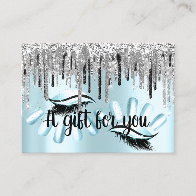 Geschenkzertifikat Haarstylist Nails Blue Silver Visitenkarte (Vorderseite)