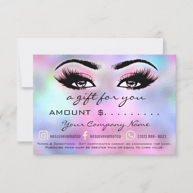 Geschenkzertifikat Holograph Pink Makeup Lashes (Vorderseite)