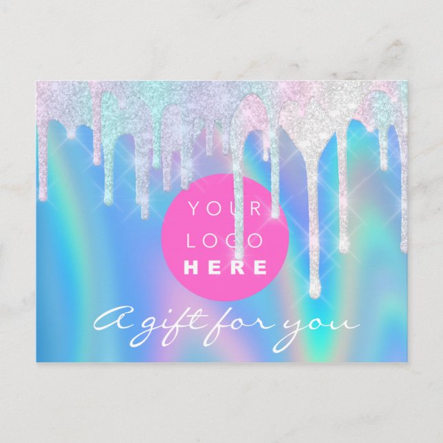 Geschenkzertifikat-Holograph Unicorn Blue Logo Postkarte (Vorderseite)