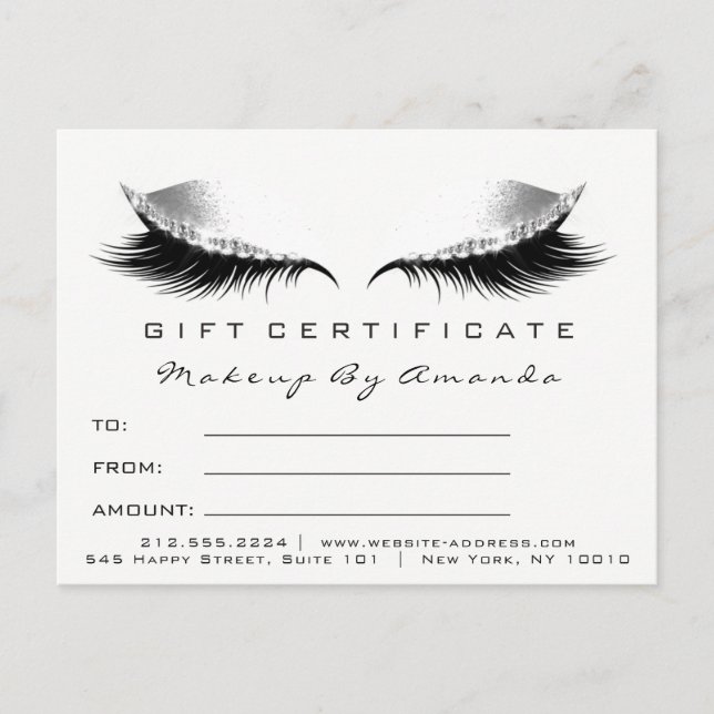 Geschenkzertifikat Lashes Erweiterung Makeup White Postkarte (Vorderseite)