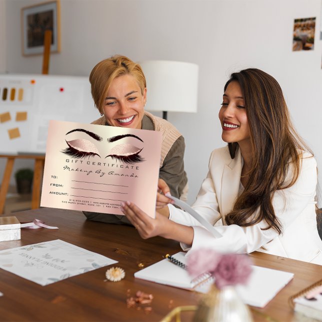 Geschenkzertifikat Lashes Erweiterung MakeupBlush  Postkarte (Gift Certificate Lashes Extension MakeupBlush Pink Postcard)