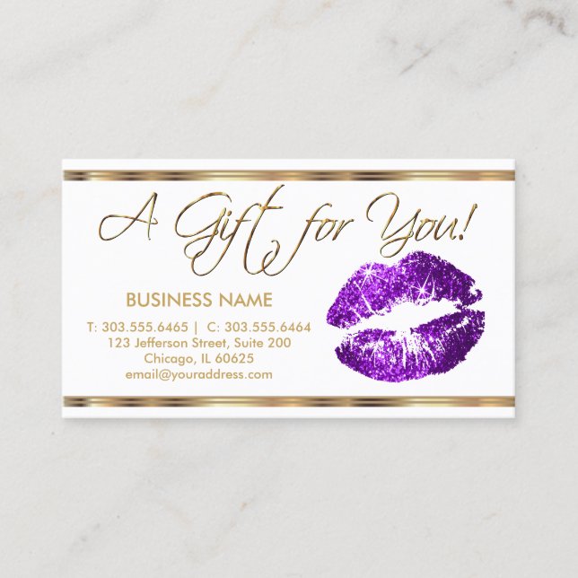 Geschenkzertifikat Lila Lipstick Business Rabattkarte (Vorderseite)