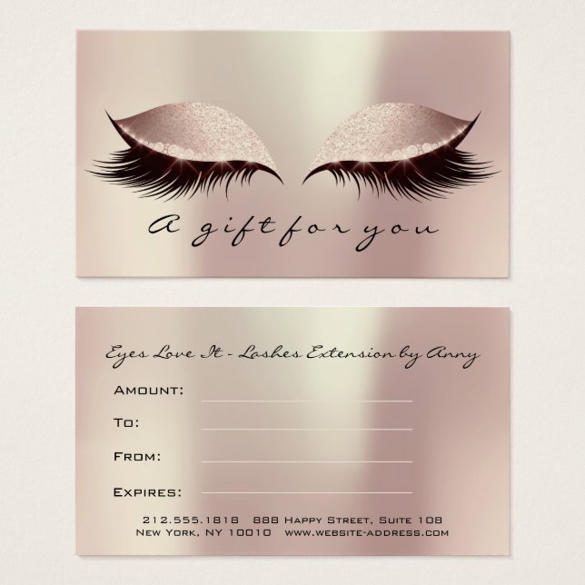 Geschenkzertifikat Rose Blush Lash Extension Makeu (Vorne & Hinten)