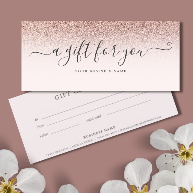 Geschenkzertifikat Rose Gold Ombre (Rose Gold Glitter Business Gift Certificate)