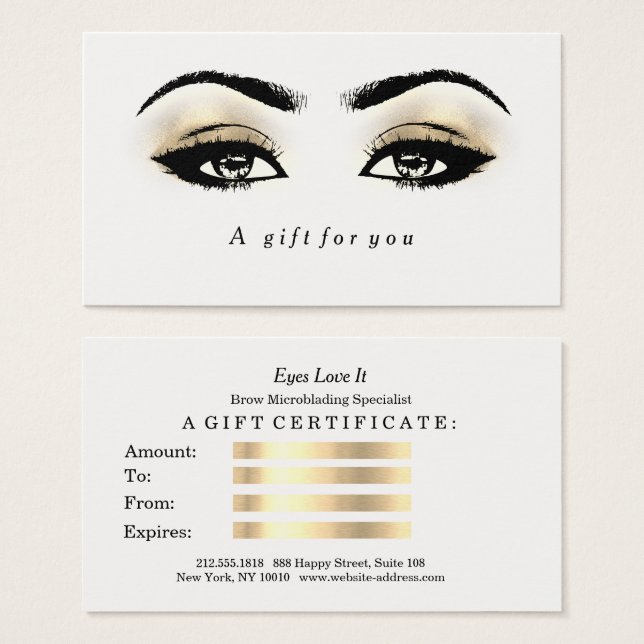 Geschenkzertifikat Weißer Glitzer Gold Lashes Make (Vorne & Hinten)