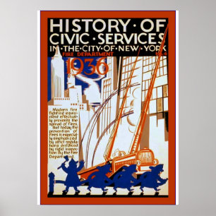 Geschichte der bürgerlichen Dienste ~ NY~ Fire ~ 4 Poster