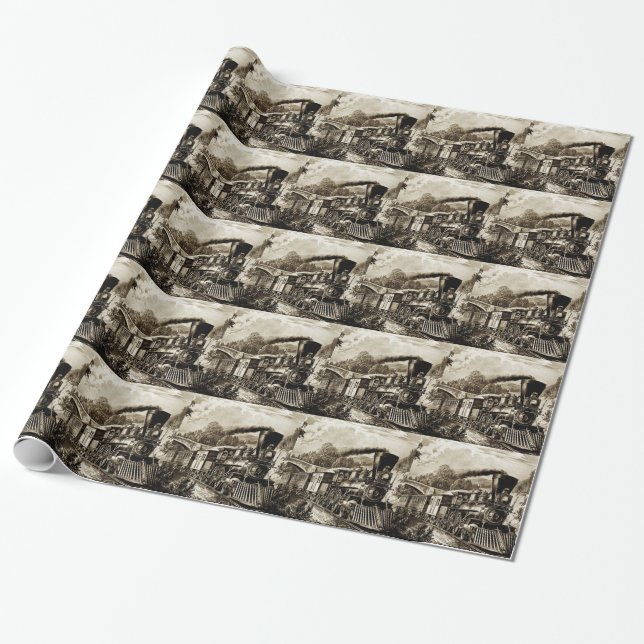 Geschichte der Dampflokomotive-Motor Geschenkpapier (Ungerollt)