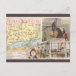 Geschichte der Vintage-Karte von Connecticut Postkarte