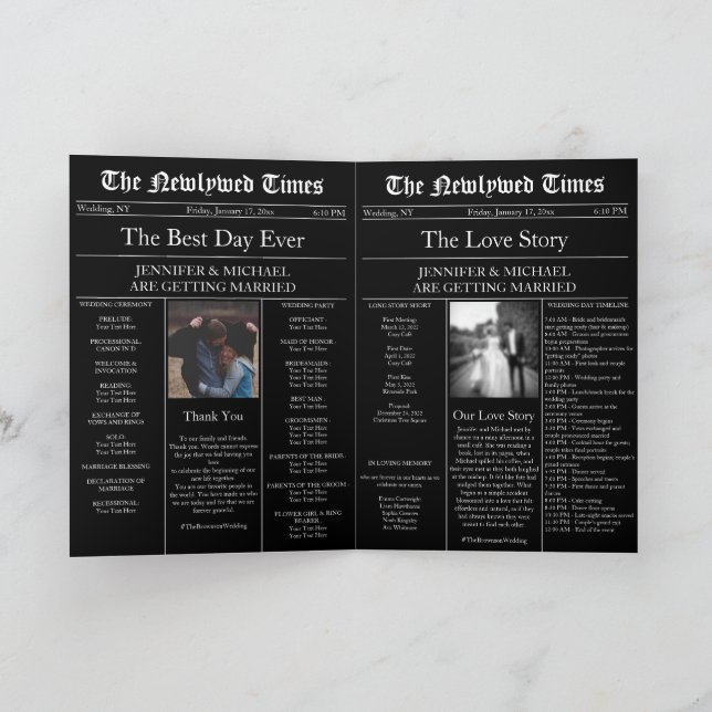 Geschichte des Programms "Black Newspaping Wedding Einladung (Innenseite)
