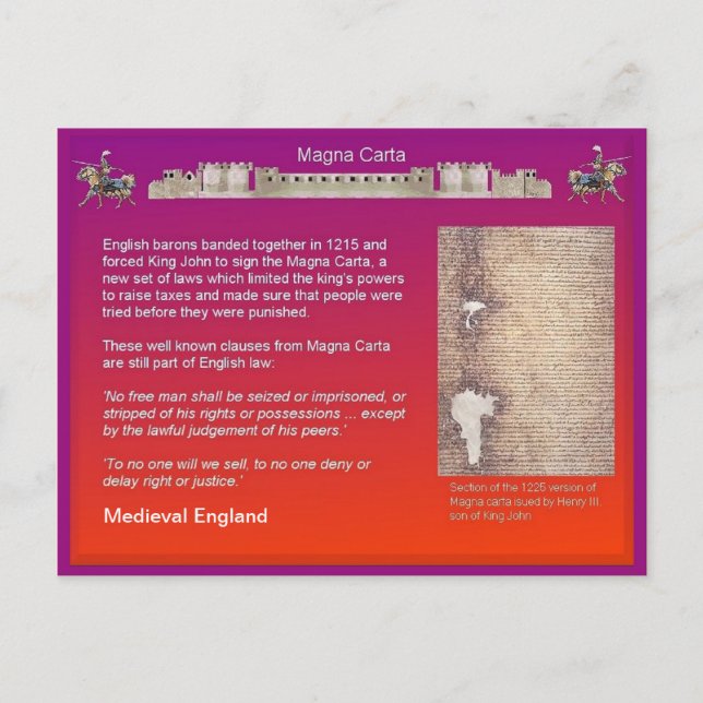 Geschichte, Mittelalter England, Magna Carta Postkarte (Vorderseite)