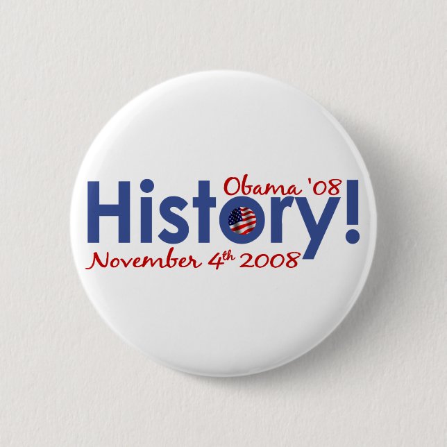 Geschichte Obama gewinnt 2008 Button (Vorderseite)