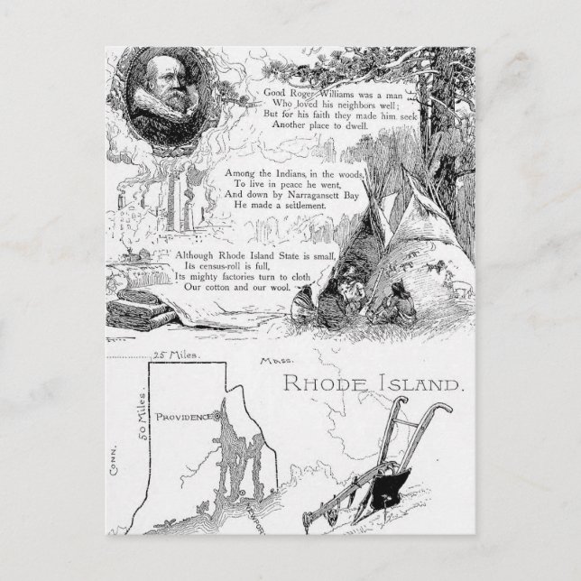 Geschichte von Rhode Island Postkarte (Vorderseite)
