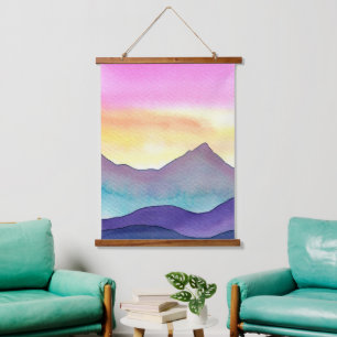 Geschichtete Aquarellberge Wandteppich Mit Holzrahmen