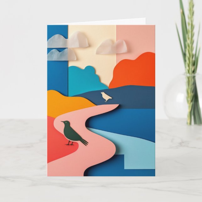 Geschichtete Landschaft Vögel Karte (Vorderseite)