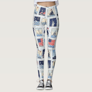 Geschichtete patriotische Papier-Schnitt-Kachel-Mu Leggings
