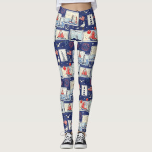 Geschichtetes patriotisches Papier-Schnitt-Kachel- Leggings