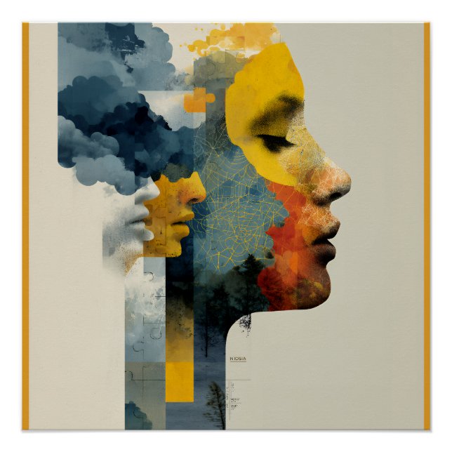 Geschichtetes Profil-Mosaik-Mindscapes-Glow Poster (Vorderseite)