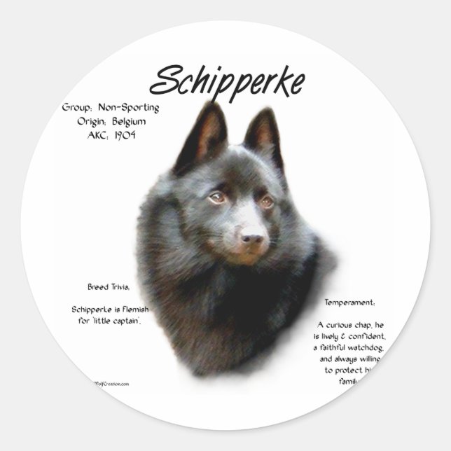 Geschichtsdesign von Schipperke Runder Aufkleber (Vorderseite)