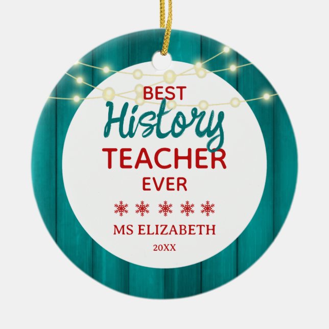Geschichtslehrer Aquamarine Holz-Körner Weihnachte Keramik Ornament (Vorne)