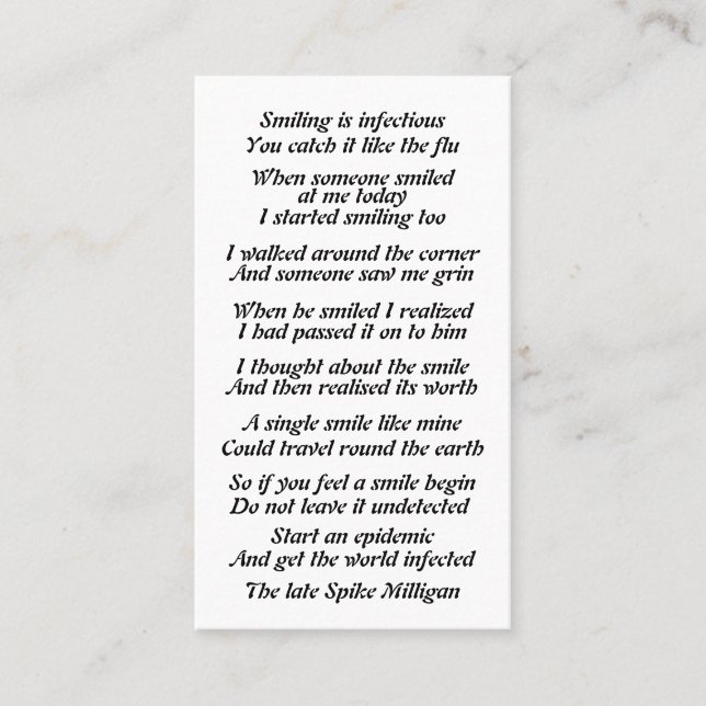 Geschicktes Gedicht an Telefonnummerkarte (Vorderseite)