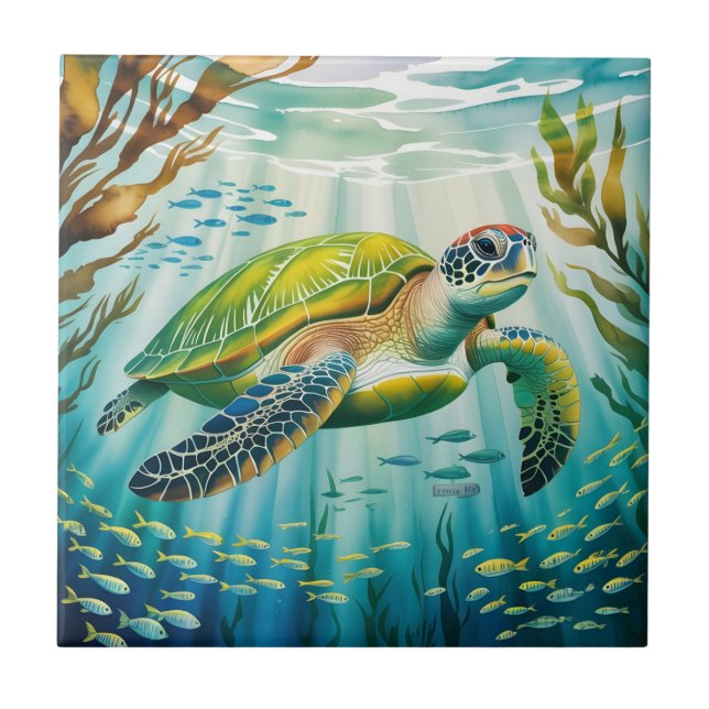 Geschilderte Schildkröte Fliese (Vorderseite)