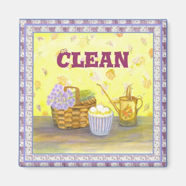 Geschirrspüler Magnet #1 "Clean" auf Eiern und Blu (Vorne)