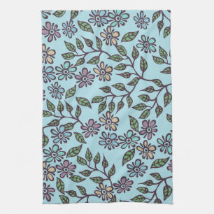 Geschirrtuch HellblauBlumenmuster mit mehrfarbigen