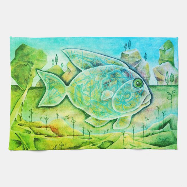Geschirrtuch mit fantastischem Fisch (Horizontal)