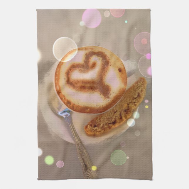 Geschirrtuch mit Kaffeetasse- und biscottibild (Vertikal)