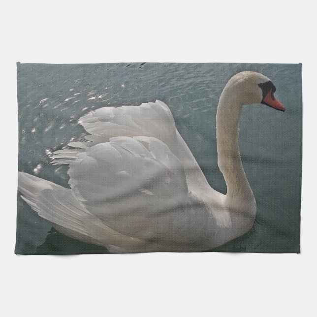 Geschirrtuch stolzer Schwan mit Lichtsternchen (Horizontal)