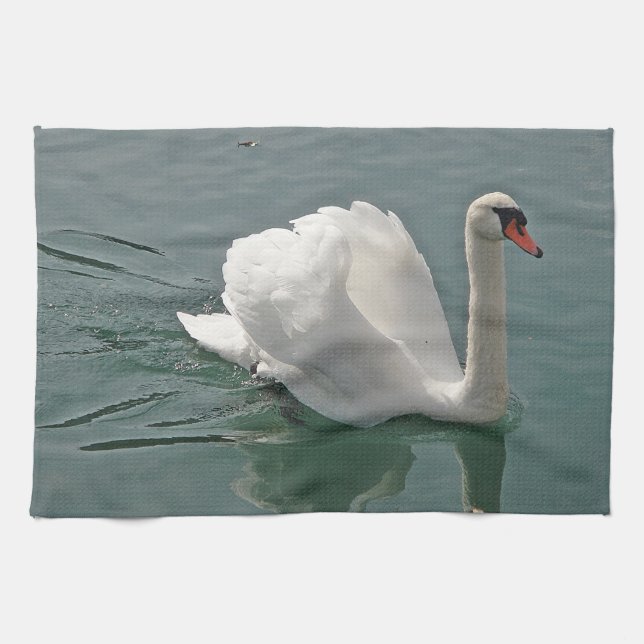 Geschirrtuch stolzer weisser Schwan (Horizontal)
