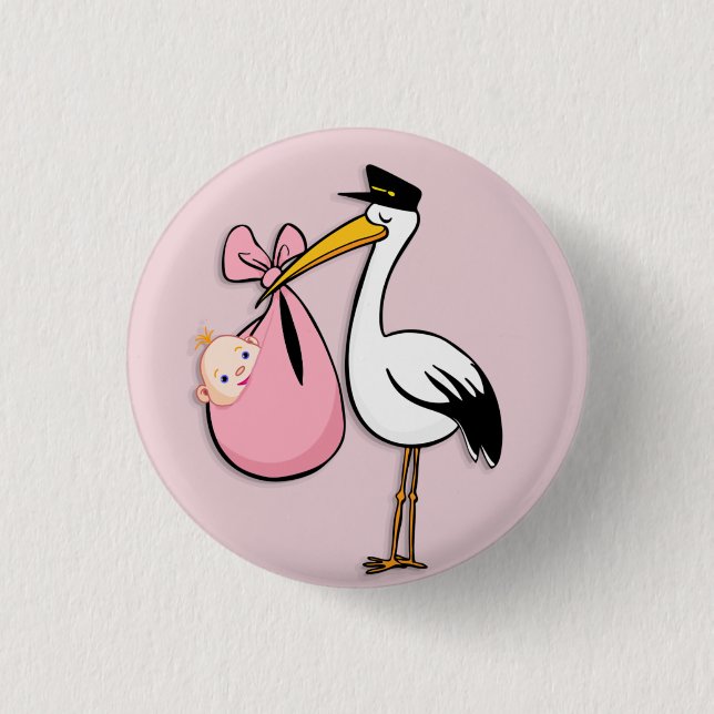 Geschlecht decken Baby-weißer Storch-Rosa-Stoff Button (Vorderseite)
