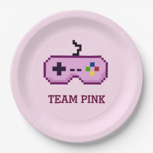 Geschlecht des Gamer-8bit decken Team-Rosa auf Pappteller