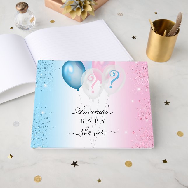 Geschlecht enthüllt Baby Dusche Party blau pink Gästebuch (Vorderseite Offen)