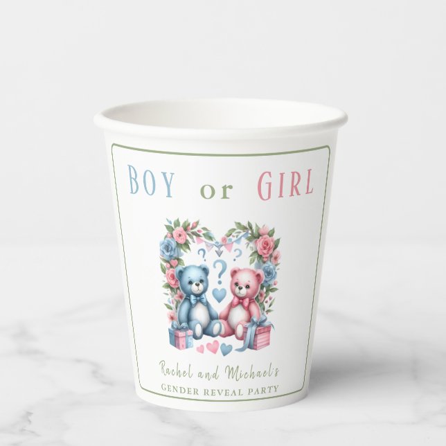 Geschlecht enthüllt Babydusche Teddy Bären blau pi Pappbecher (Vorderseite)