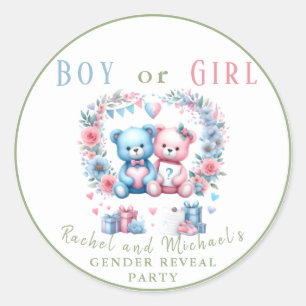 Geschlecht enthüllt Babydusche Teddy Bear Blue Pin Runder Aufkleber