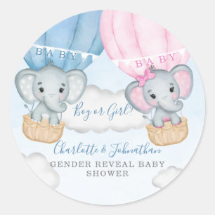 Geschlecht Enthüllung Elefant Luftballon Babyparty Runder Aufkleber