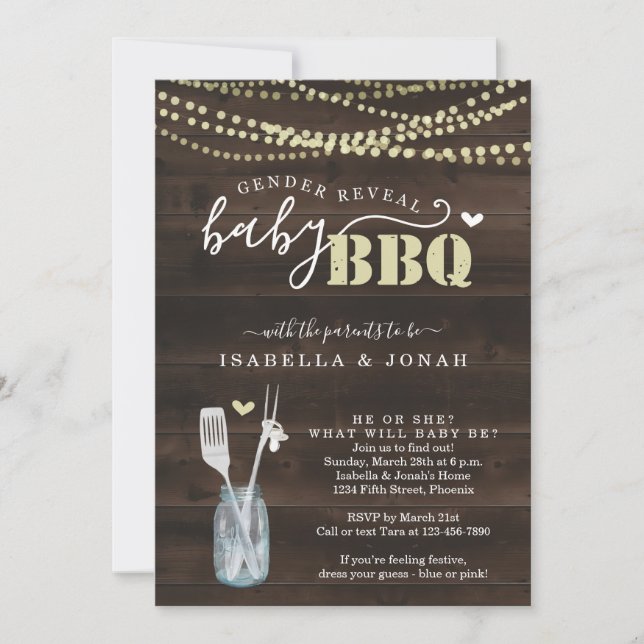 Geschlecht offen Baby GRILLEN Einladung Baby Q Bar (Vorderseite)