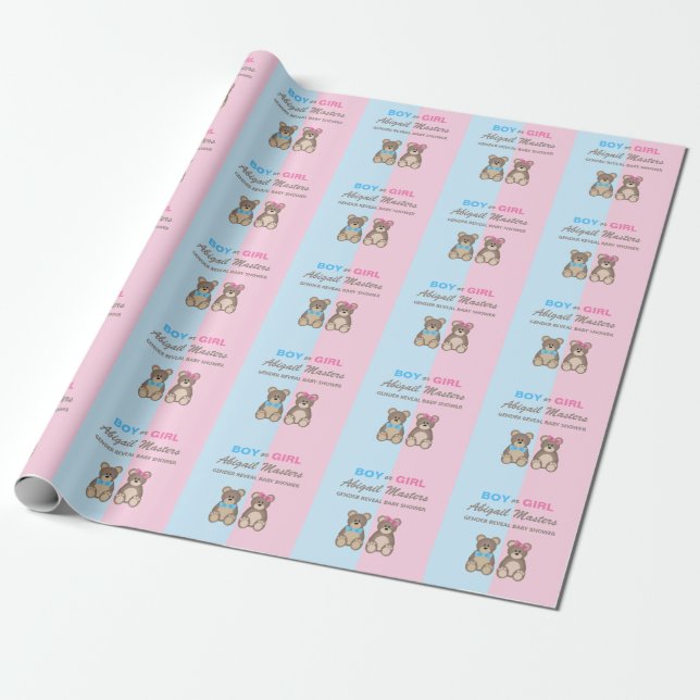 Geschlecht offenbart Baby Shower Teddy Bears Geschenkpapier (Ungerollt)