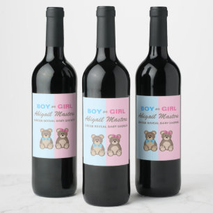 Geschlecht offenbart Baby Shower Teddy Bears Weinetikett