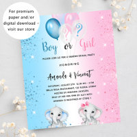 Geschlecht offenbart blau-rosa Elefanten Einladung