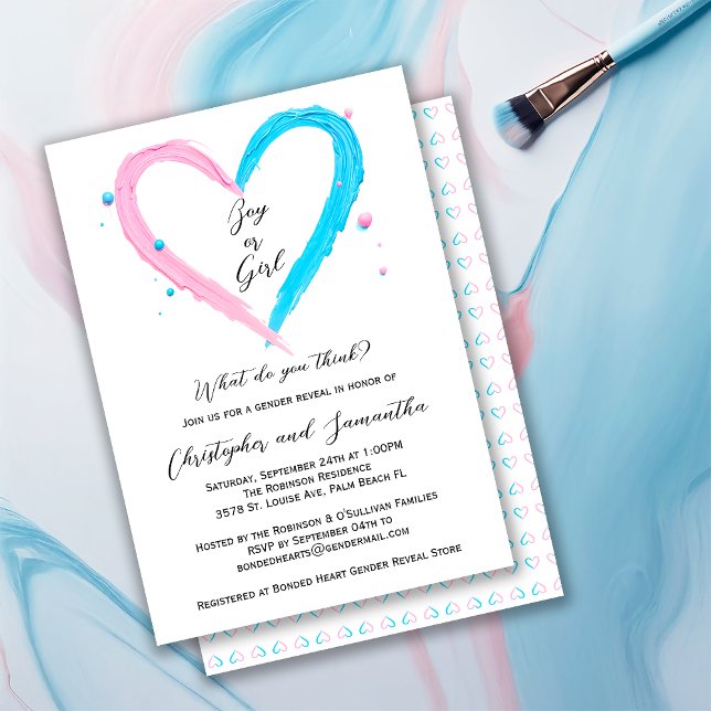 Geschlecht offenbart Blue Pink Heart Baby Shower Einladung (Von Creator hochgeladen)